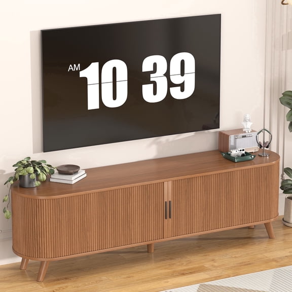 BelvaraHome Mid Century Light Oak TV Stand for 75 Inch TVs with Storage