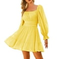 thumbnail image 2 of Sundress Women's Long Sleeve Square Neck Frilled Backless Slim Mid Length Chiffon Dress, 2 of 7