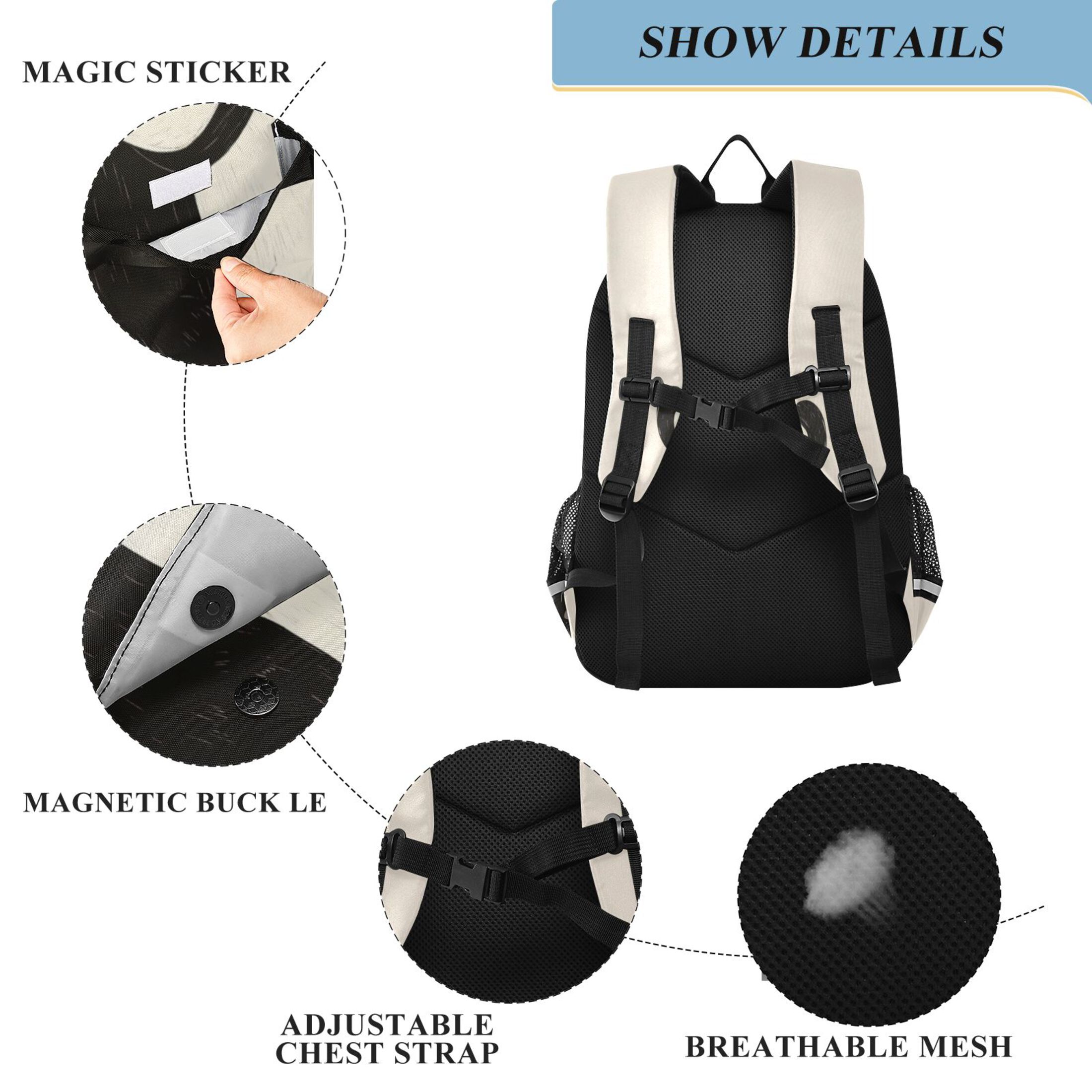 Backpack 12.9 *5.1 * 17.7 Inches Outing Backpack, Shopping Backpack, Travel Backpack Black Cat and White Cat