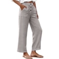 thumbnail image 5 of Miluxas Women's Lightweight Airy Wide Leg Pants Solid Loose Fit Buttons Trousers with Pockets for Summer Daily Wear Loungewear Gray, 5 of 9