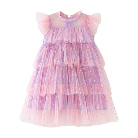 

adviicd Toddler Dressers For Bedroom Girls Ruffle sleeveless Dress Kids Summer Clothes Flutter Hem Sundress Outfit Purple 7-8 Years