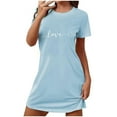 thumbnail image 4 of Oksale Robe de Nuit de la Saint-Valentin pour Femmes Douce et Confortable à Manches Courtes Grande Taille Robes Mignonnes Imprimées à Col Rond Mini Tenue de Nuit Décontractée Ample Respirante Robes de Nuit Bleu Ciel 2TG, 4 of 5