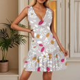 thumbnail image 2 of WTOBBY Breathable Women's Sleeveless V-Neck Casual Dress with Floral Print Pleated Hem for Summer Outdoor Parties and Office Casual Wear with Comfort Fit,GrayL, 2 of 5