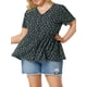 thumbnail image 1 of Women's Plus Size V Neck Ruffle Hem Short Sleeve Cinched Waist Floral Peplum Top Navy 4X, 1 of 7