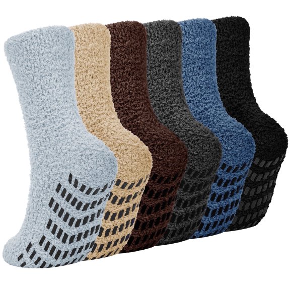 KOITHOT 6 Pack Men Fuzzy Socks Warm Winter Soft Fluffy Cozy Slipper Fleece Socks for Men