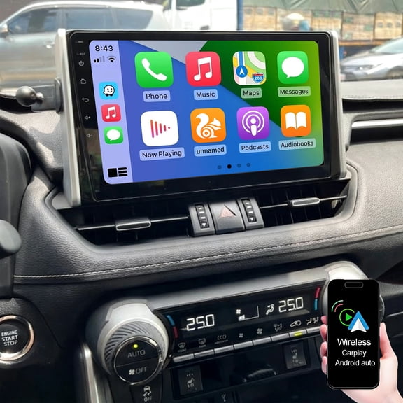 Dexico 4 64G Android 15 Car Stereo Radio for Toyota RAV4 2018 2019 2020, 10.1" HD Touchscreen Car Radio with Wireless CarPlay Android Auto GPS Navi Bluetooth FM/RDS SWC FM Backup Camera