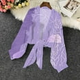 thumbnail image 4 of Retro Floral Chiffon Cardigans Womens Tie Front Sheer Cardigan Cover Ups Lightweight Lantern Sleeve Elegant Shirt Tops Purple, 2XL, 4 of 6