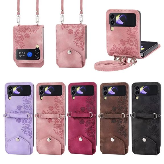 Crossbody Card Wallet Case For Samsung Galaxy Z Flip 3 Leather Lanyard Case Cover