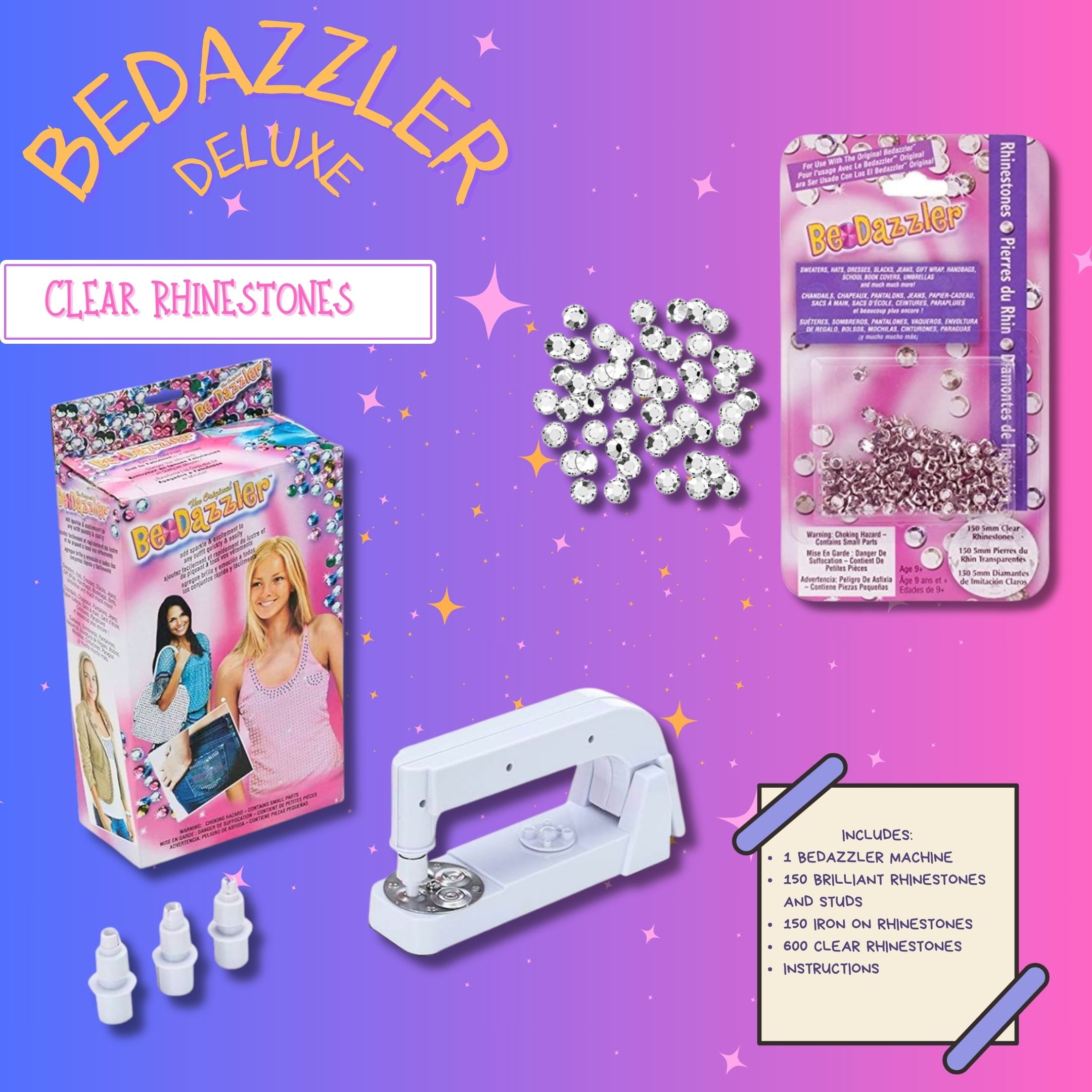 TV Time Direct - Bedazzler DELUXE Assorted Rhinestone Kit Decor Hat Shirt Belt Scarf - 600 Clear