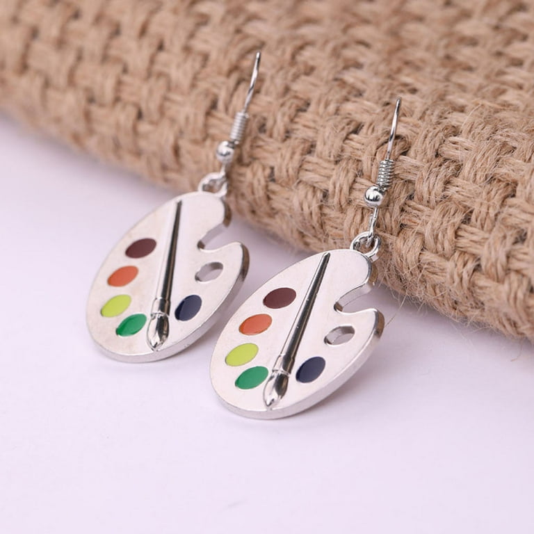 Art Palette & Paint Brush Dangle Earrings - Gift For Art Teachers, Students, Artists & Art Lovers