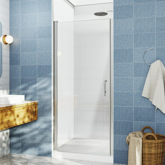 Classy 28-30" W X 72" H Pivot Shower Doors Semi-Frameless Nickel Glass Shower Door With Handle