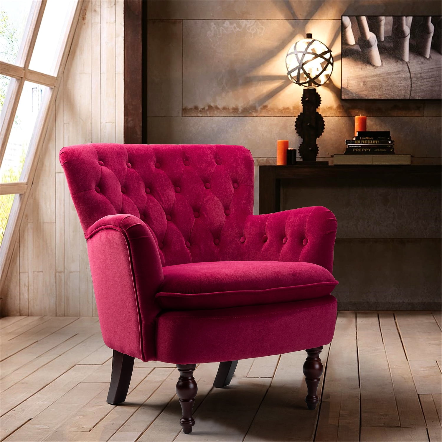 fuschia wingback chair