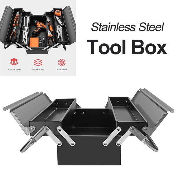 Caja de herramientas de material acero inoxidable, caja de almacenamiento de herramientas de reparación resistente y , almacenamiento de herramientas Negro shamjiam Caja de herramientas portátil