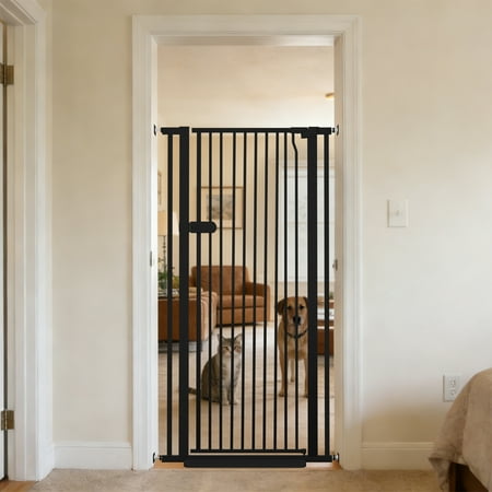 Lumizone Extra Tall Cat Gate 55.12" High Pressure Mounted Black 29.92"-34.24" Extra Wide 2025 New (10 Sizes) 1.37" Gap No Drilling Auto-Close One-Handed Operation Tall Pet Gate for Dogs