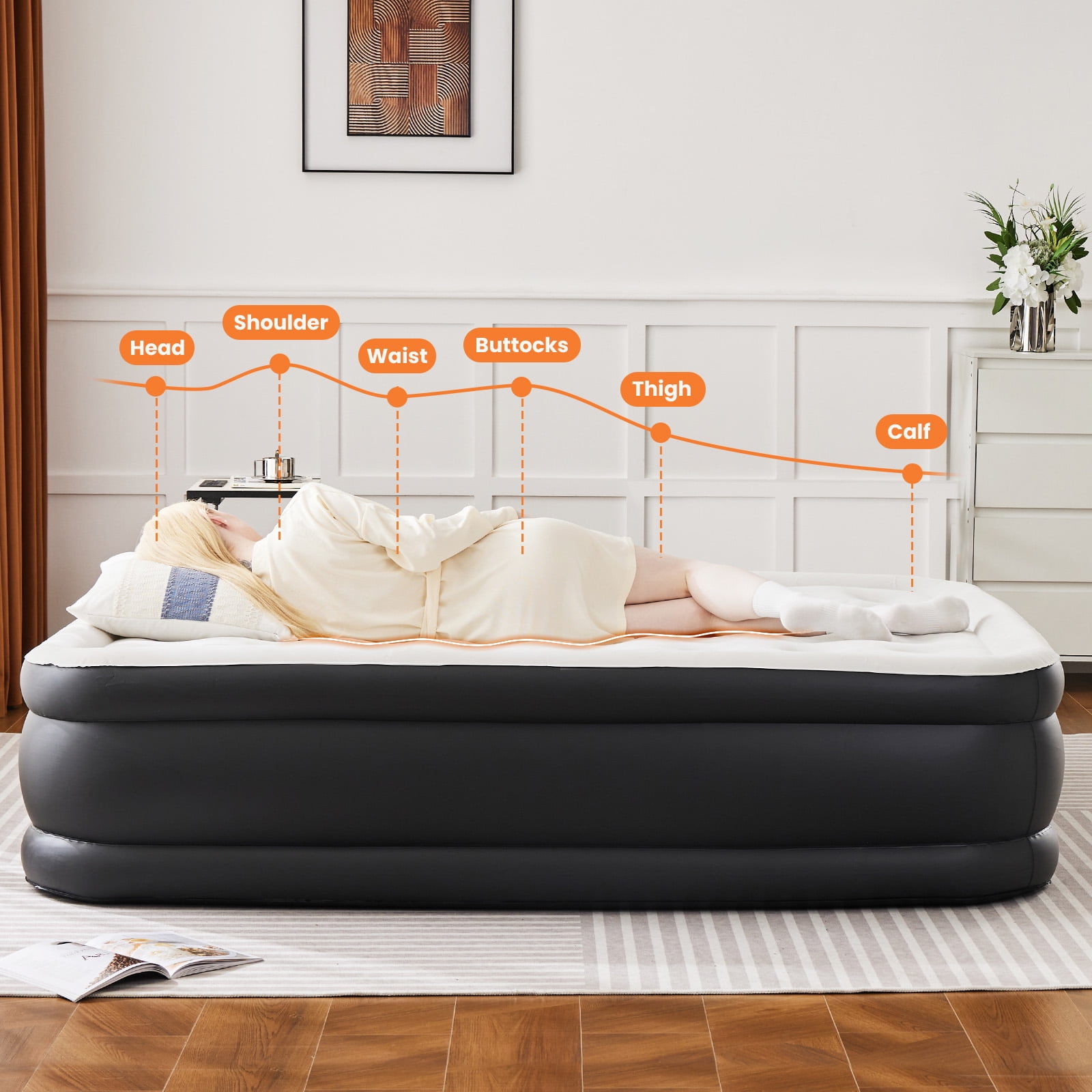 CONCETTA 18"H Twin Air Mattress, Low Noise Blow Up Guest Mattress with Built in Pump, 600LBS Weight Capacity for Camping, Home