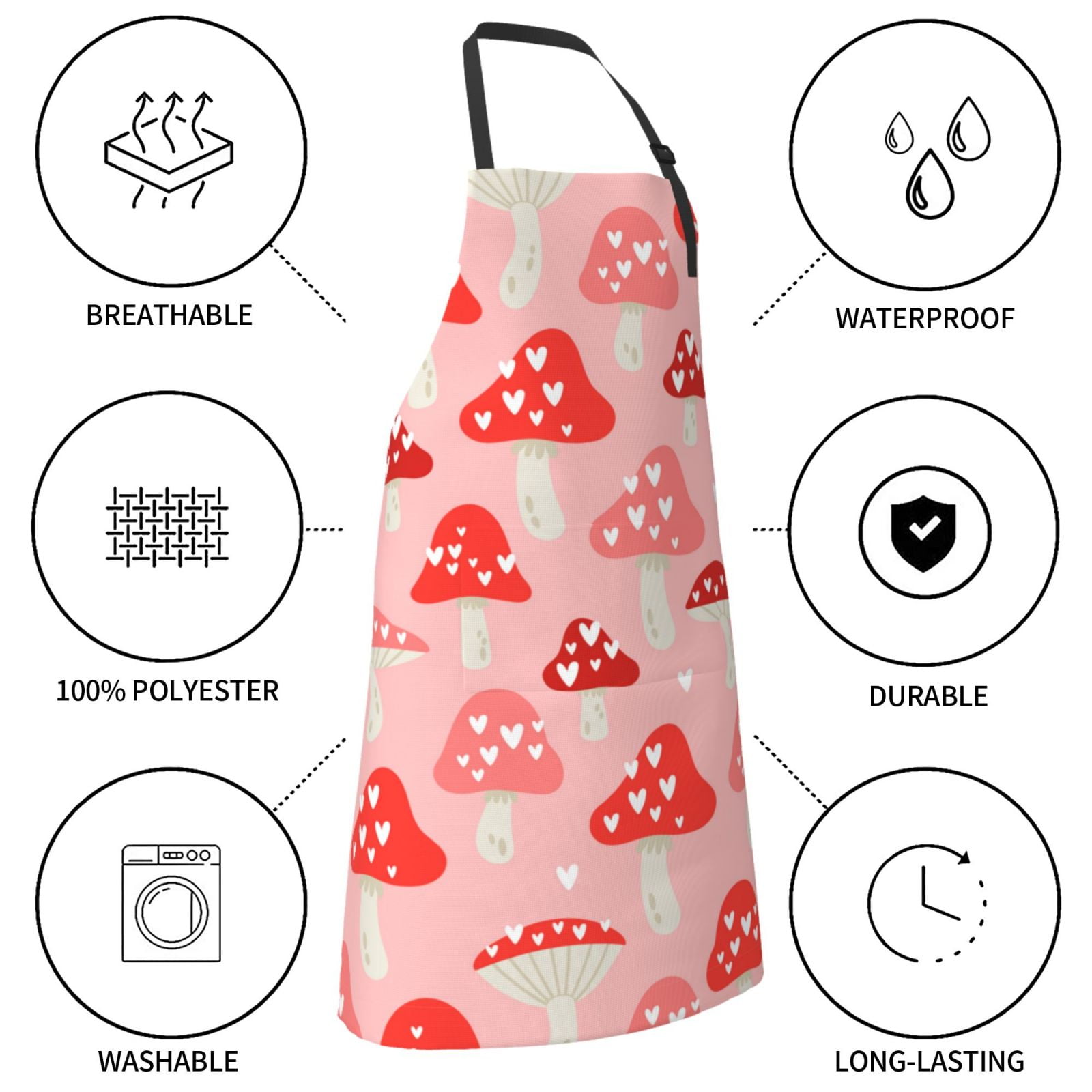 Kdxio Cute Mushroom1 Apron with Pockets Adjustable Kitchen Aprons for Men Women Waterproof Aprons for Cooking,Drawing,Crafting, Baking Household Cleaning