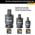 thumbnail image 3 of Titan Tools 16151 1/4", 3/8" and 1/2" Drive Pin-Free Locking Impact Universal Joint Set (3 Piece), 3 of 6