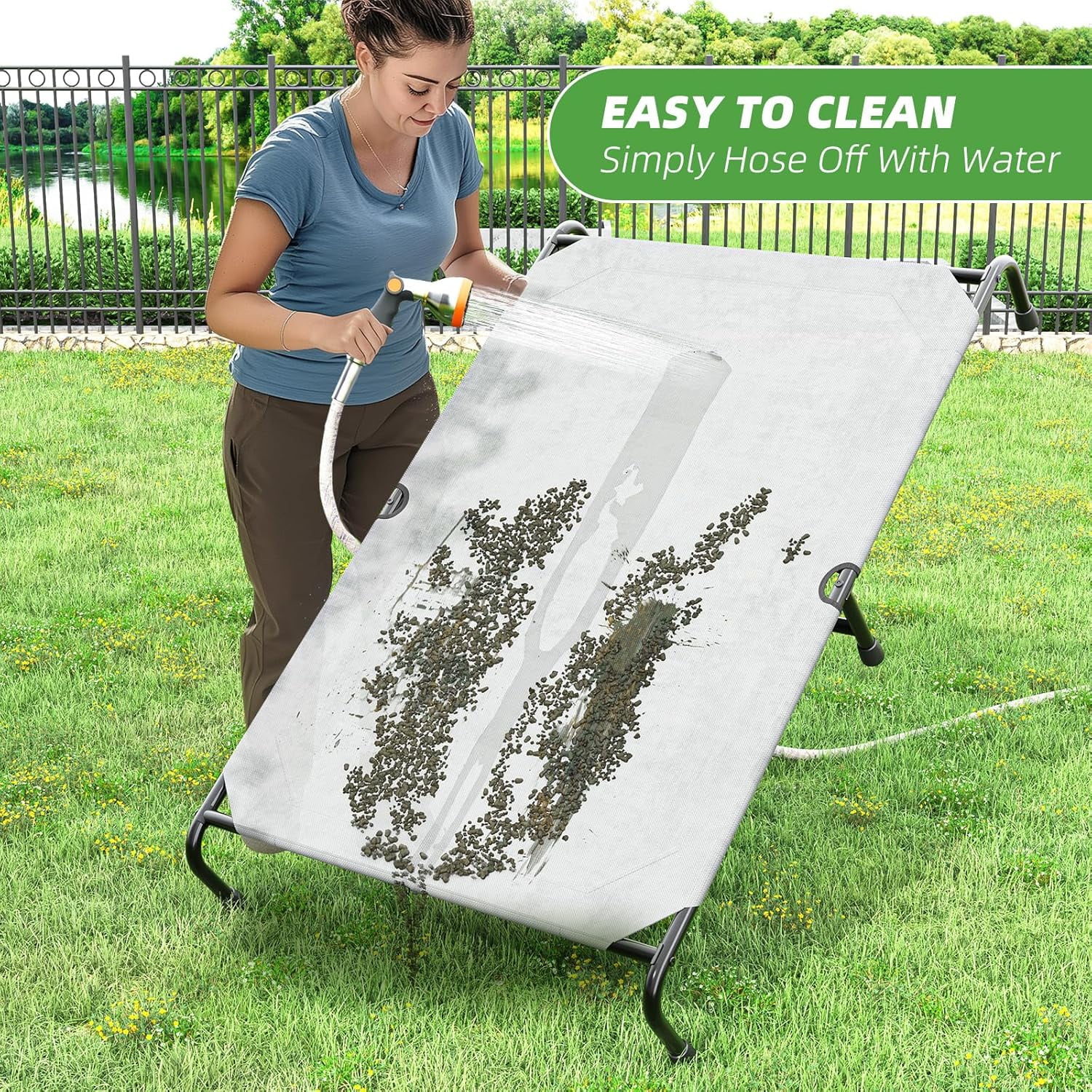General Raised Dog Bed for Extra Large Dogs, Waterproof XL Dog Cot, Outdoor Elevated Pet Bed, 60.25" x 37.25", Grey