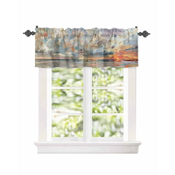 Curtain Valance for Windows Abstract Coastal Beach Oil Painting Kitchen Valances Rod Pocket Short Curtains,Ocean Seaside Landscape Window Treatment Panel for Living Room Bathroom Bedroom 54x18in