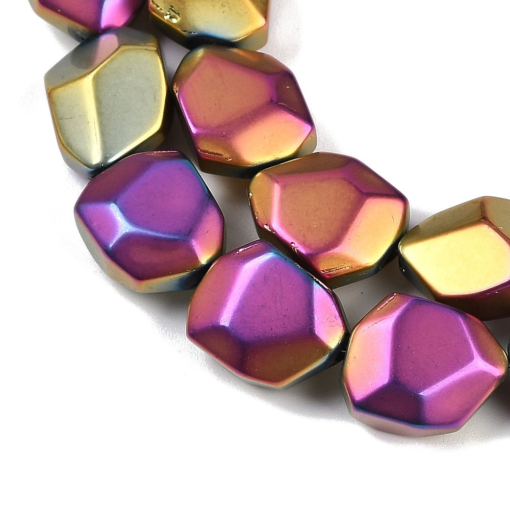 Electroplate Glass Beads Strands Frosted Faceted Polygon Magenta 12.5x9.5x7mm Hole: 1mm about 50pcs/strand 23.86 inch(60.6cm)