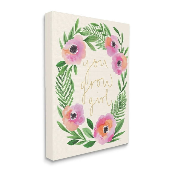 Stupell Industries You Grow Girl Phrase Blushing Pink Orange Florals, 16 x 20, Designed by Heather McLaughlin