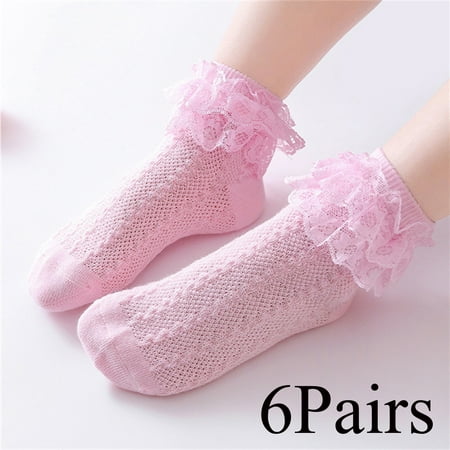

6Pairs Girls Socks Cotton Breathable Mesh Princess Ruffles Ankle Socks