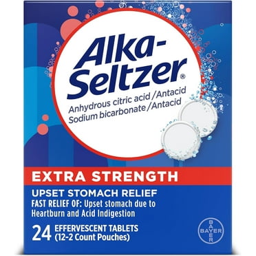 Alka-Seltzer Heartburn Relief Extra Strength Effervescent Tablets, 4-in-1 Relief from Heartburn, Sour Stomach, Acid Indigestion, and Upset Stomach, Dissolvable Antacid, 24 ct