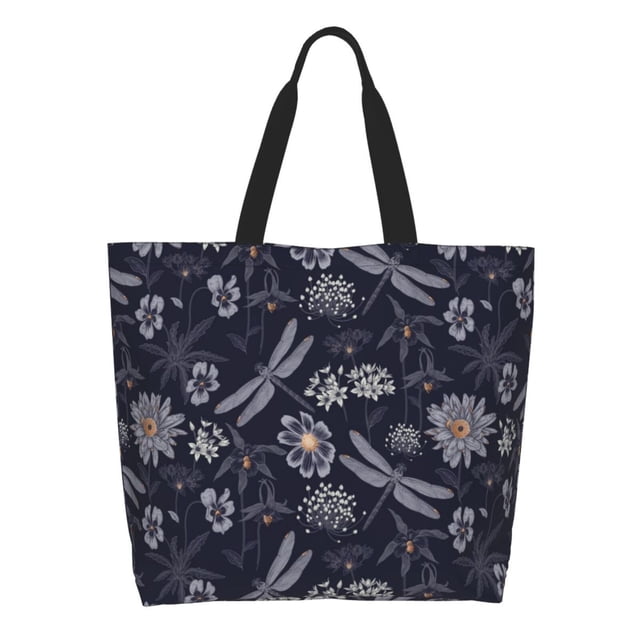 Balery Wildflowers And Dragonflies Bolsa Tote Estilo Estético con Cremalleras, Bolsa de Hombro, Bolsa de Compras Grande y Plegable