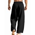 thumbnail image 4 of Men's Linen Loose Fit Drawstring Waist Lightweights Long Pants for Summer Casual Beach Yoga Black S, 4 of 8