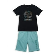 Timberland BLACK MULTI Toddler Boys' 2-Pc Tree Logo T-Shirt & Short Set 4T