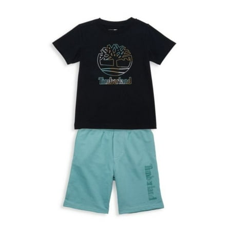 Timberland BLACK MULTI Toddler Boys' 2-Pc Tree Logo T-Shirt & Short Set 4T