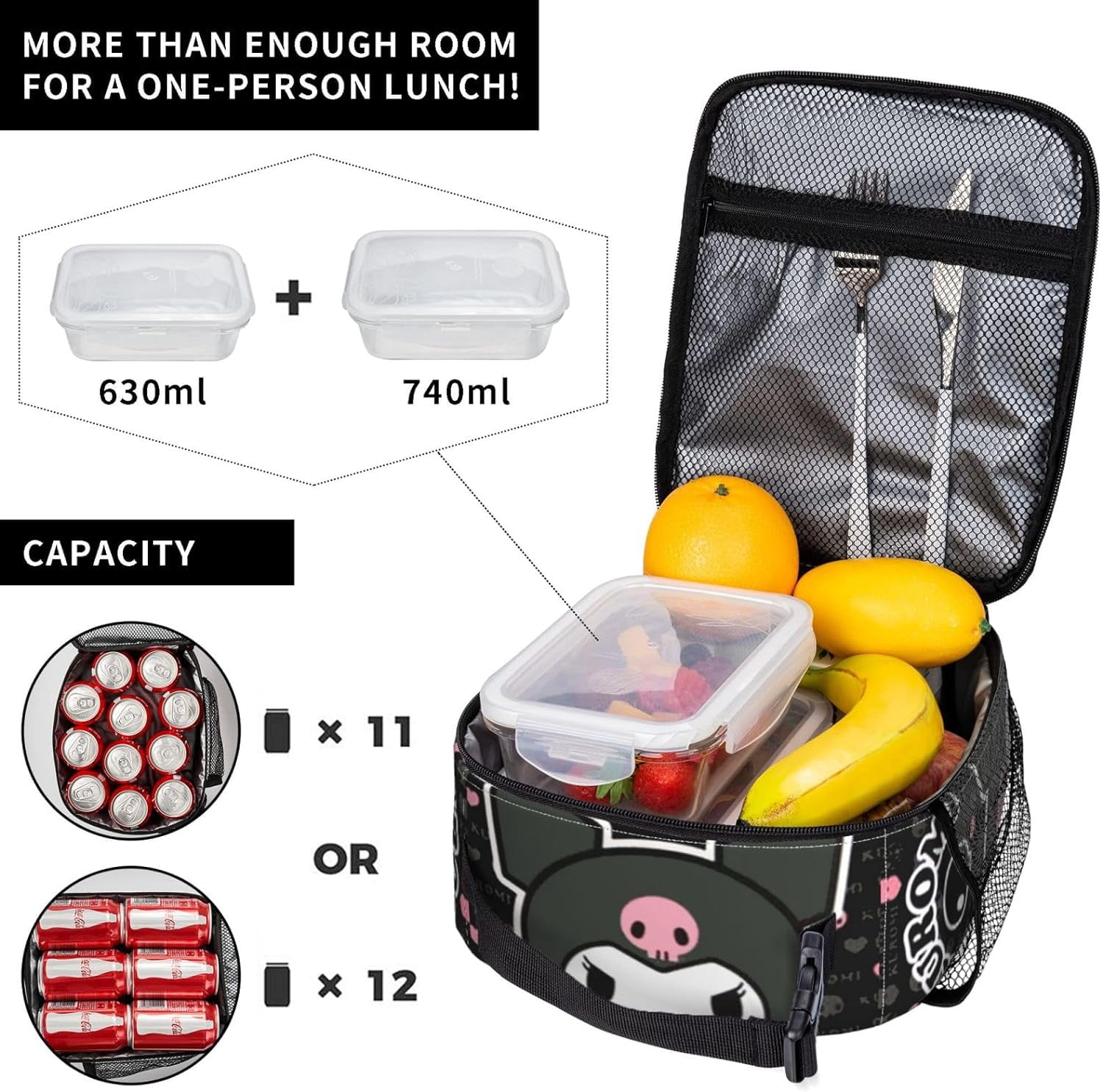 Kuromi Cartoon Lunch Box Cute Lunch Bag Large Capacity Durable Reusable Lunch Box Suitable For Women Work Travel Picnic Fi29