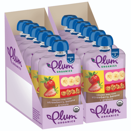 Plum Organics Stage 2 Organic Baby Food, Strawberry, Banana and Granola, 3.5 oz Pouch - Case of 12