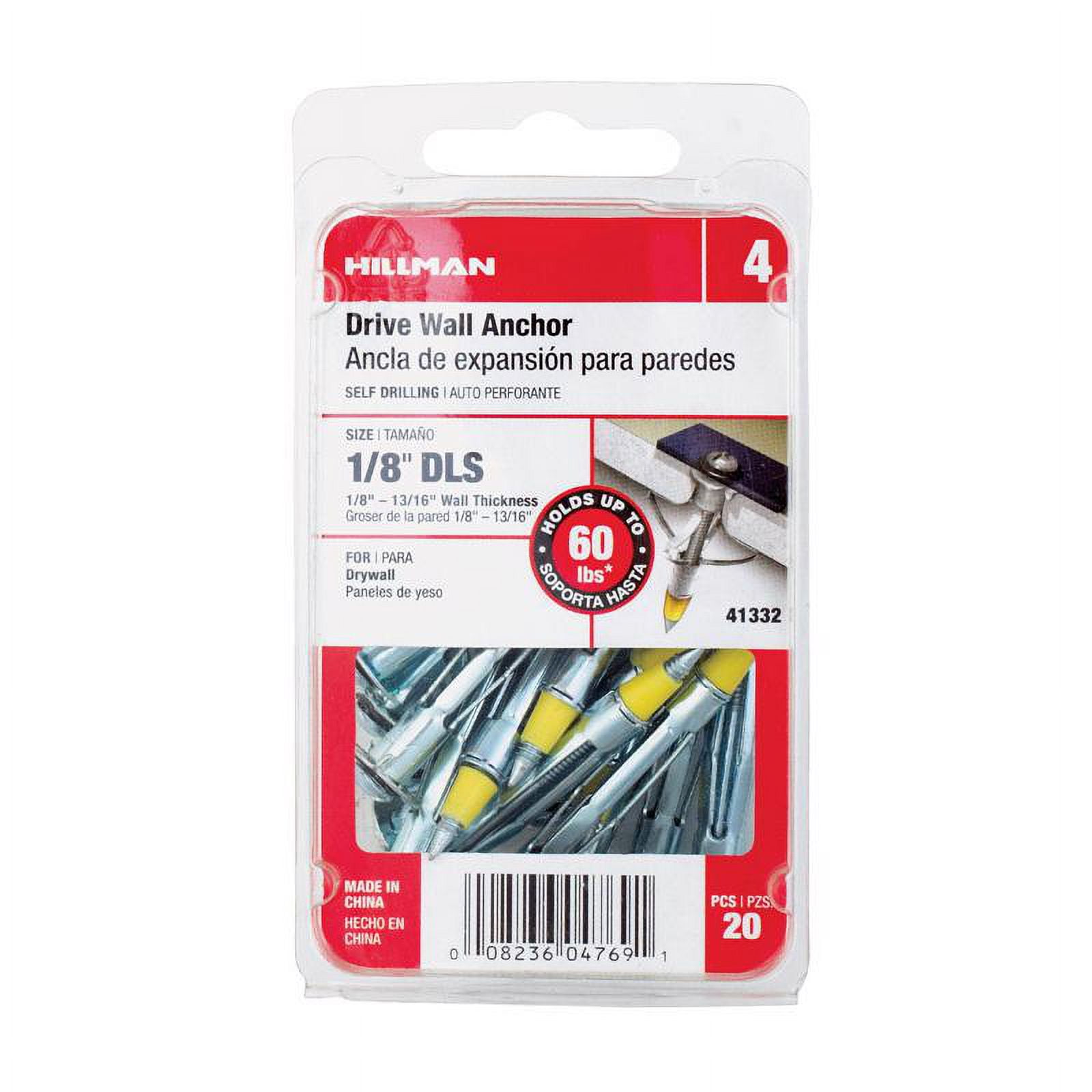 Hillman 41332 Drive Wall Anchors 1/8" D X 1/8 LS Multi-Grip Range in. L Metal Pan Head