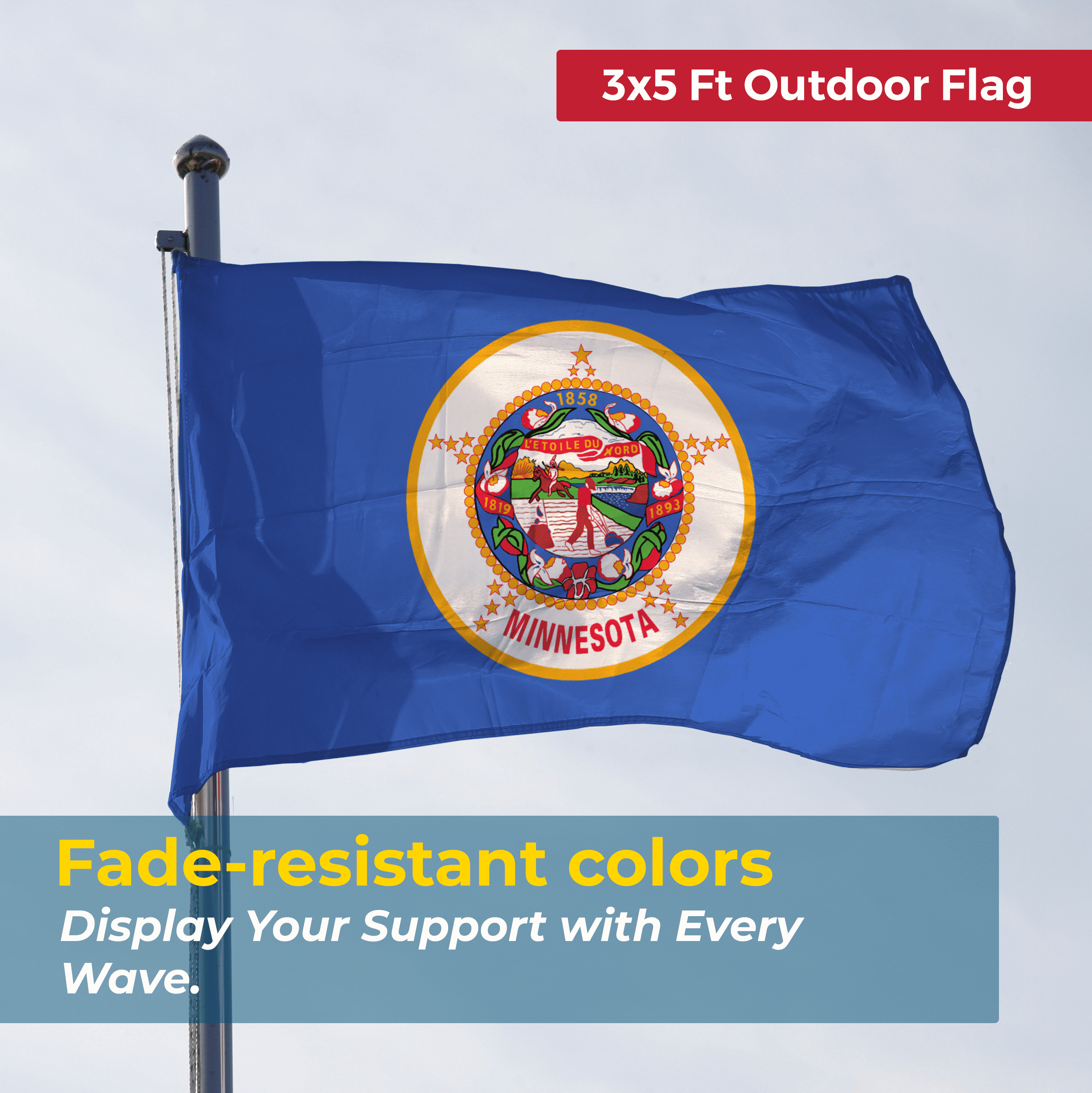 AGAS Minnesota State Flag 3x5 Ft – 200D Nylon Fade-Resistant with Brass Grommets & Stitched Edges.
