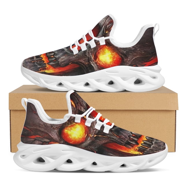 Zapatos planos con cordones de malla y suela suave con estampado de calavera en llamas para mujer, zapatillas antideslizantes de alta calidad para mujer.