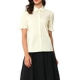 thumbnail image 1 of BLUSA Vintage de Cuello Peter Pan INSPIRE CHIC para Mujeres 2023, Camisa de Manga Corta con Botones L Beige, 1 of 6