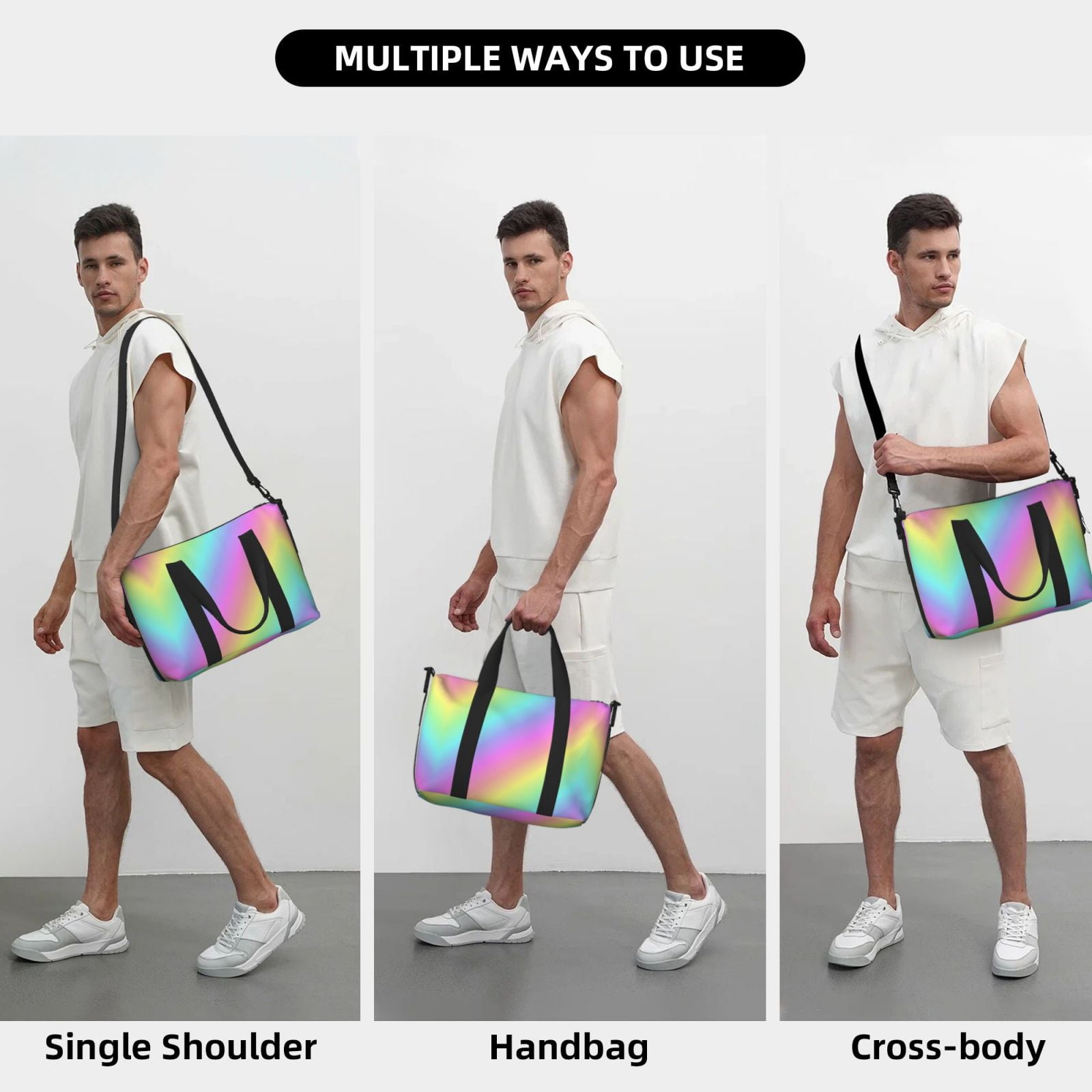 Travel Duffel Bag Rainbow Stripe Sports Tote Gym Bag Shoulder Weekender Overnight Bag For Women Men