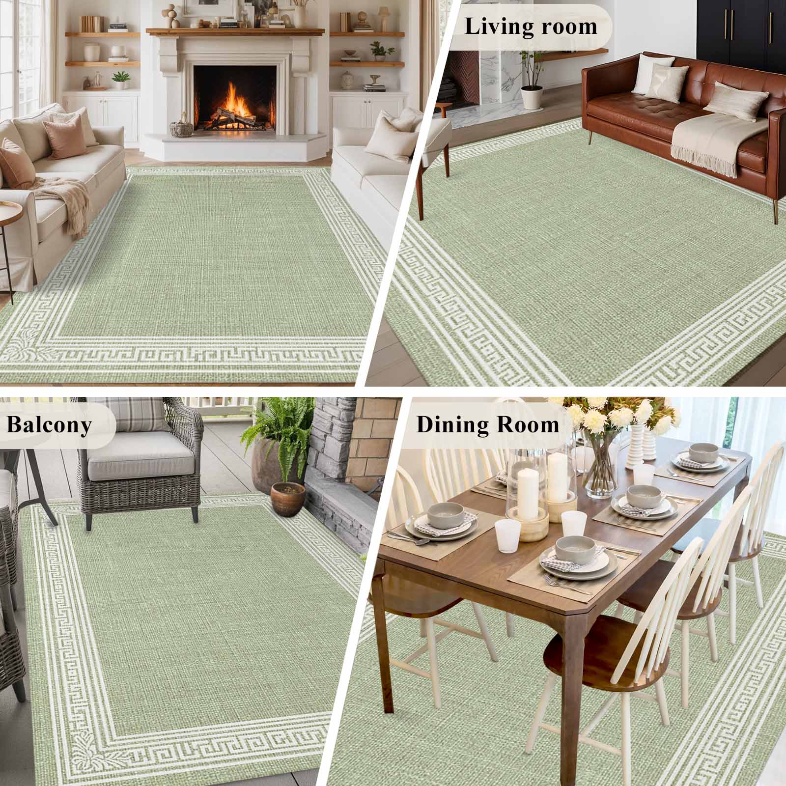 6x9 Area Rugs for Living Room, Sage Green Retro Greek Key Non Slip Area Rugs for Kitchen Bedroom Entryway, Geometric Greece Ancient Rustic Washable Carpet Runner Rug Floor Mats for Bedroom