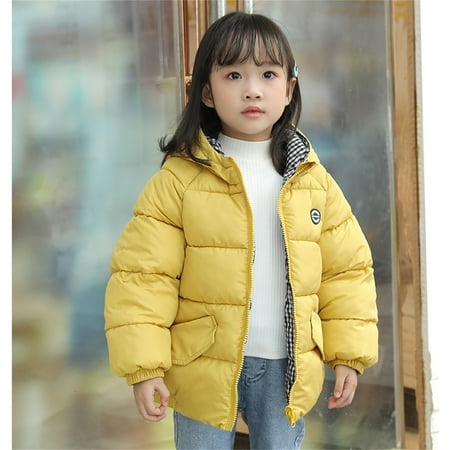 

dmqupv Toddler Kids Baby Boys Girls Winter Warm Jacket Outerwear Plaid Coats Hooded Padded Outwear Baby Winter Coat Outerwear Yellow 3-4 Years