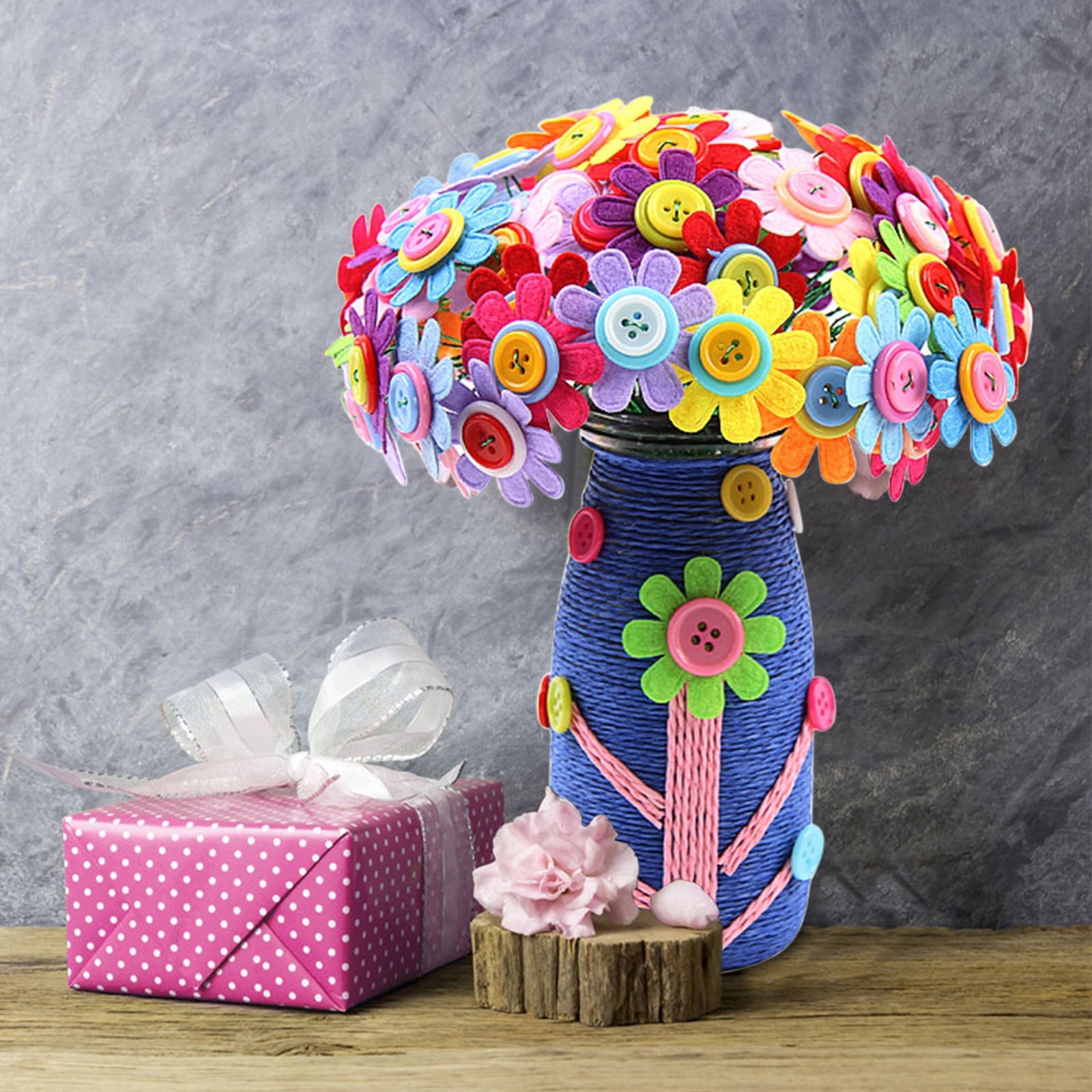 Flower Craft Kit For Kids DIY Bouquet Making Art Project Educational Toy For Children Button Flower Arrangement Activity