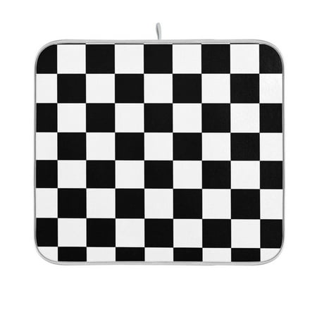 

Black-white Plaid Dish Drying Mat Absorption Pad Kitchen Drainer for Counter Dinning Table 16 x 18