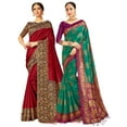 thumbnail image 1 of Pack of Two Sarees for Women Mysore Art Silk Printed Indian Wedding Sari | Diwali Gift Ethnic Saree Combo, 1 of 1