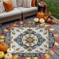 thumbnail image 4 of Vintage Flowers Pattern Washable Round Area Rug 5 ft, Yellow Blue Traditional Bohemian , Soft Non Slip Rugs Stain Repellent Indoor Felt Carpet for Living Dining Room Bedroom Home Office, 4 of 9
