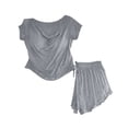 thumbnail image 5 of FRSASU Women's Pajamas 2 Piece Pjs Cozy Short Sleeve Sleepwear Set Summer Pajamas Set Flowy Casual Loose Lounge Sets Gray, 5 of 6