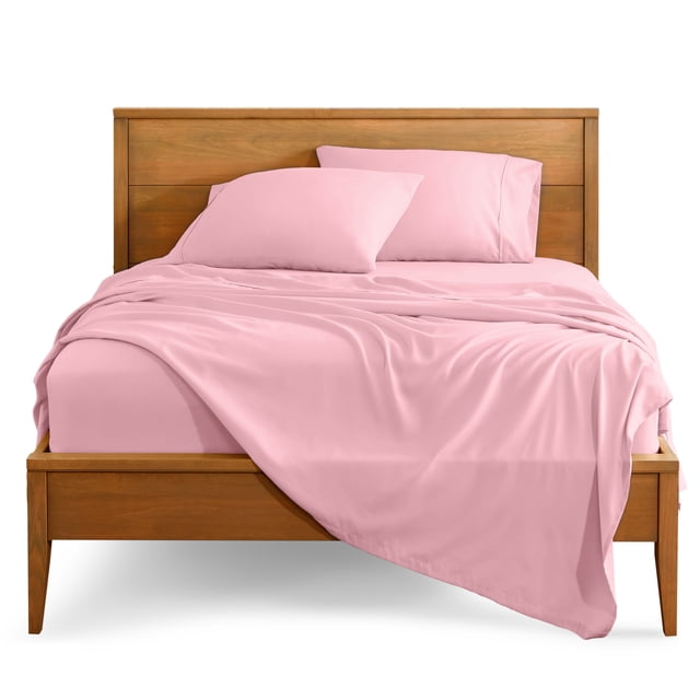 Bare Home Premium 1800 Collection 4-Piece Bed Sheet Set, Split Head Flex King, Light Pink