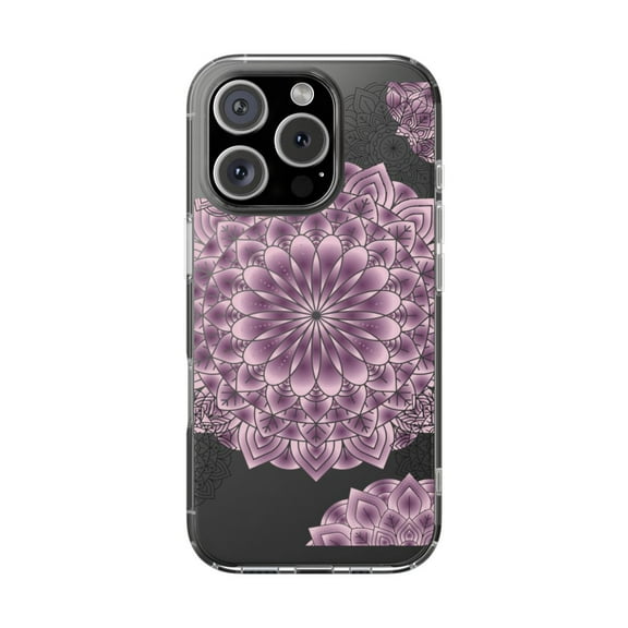 Clear Hybrid Shockproof Case for Apple iPhone 16 PRO - Purple Pink Black Mandala Design