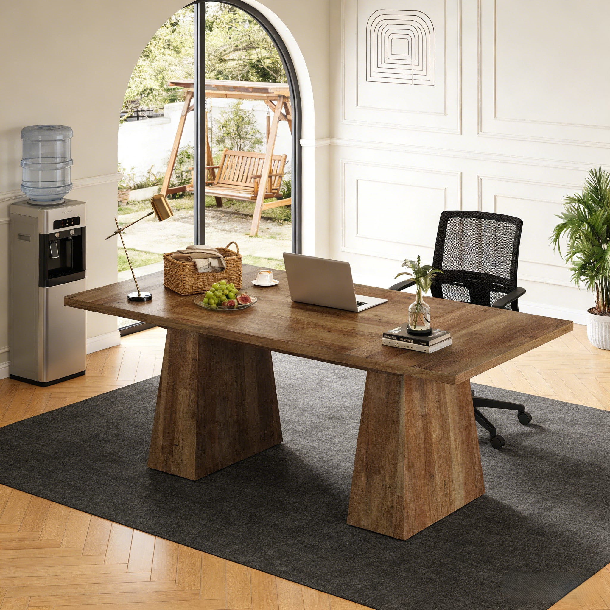 Fnova 63" Home Office Computer Desk, Brown Modern Executive Desk, Writing Desk, Easy to Assemble