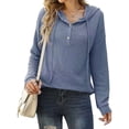 thumbnail image 3 of Luxtrada Loose Fitting Sports Knit Long Sleeved Button up Hooded Sweater Pullover (Blue,M), 3 of 10