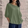 thumbnail image 2 of Cotton Linen Shirts for Women 2026 Spring Summer Gauze Tunic Tops 3/4 Sleeve Crewneck Solid Color Shirt Dressy Casual Blouses Army Green 2XL, 2 of 6